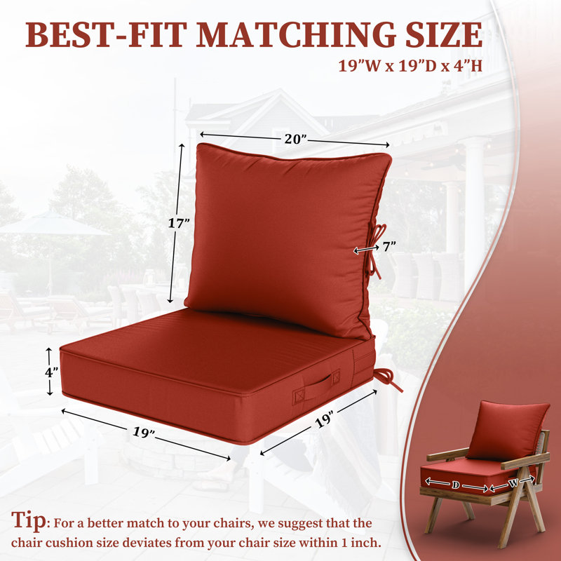 Outdoor Deep Seating Cushion Set Indoor And Outdoor Seat / Back Cushion, Terra Red, 19" W x 19" D