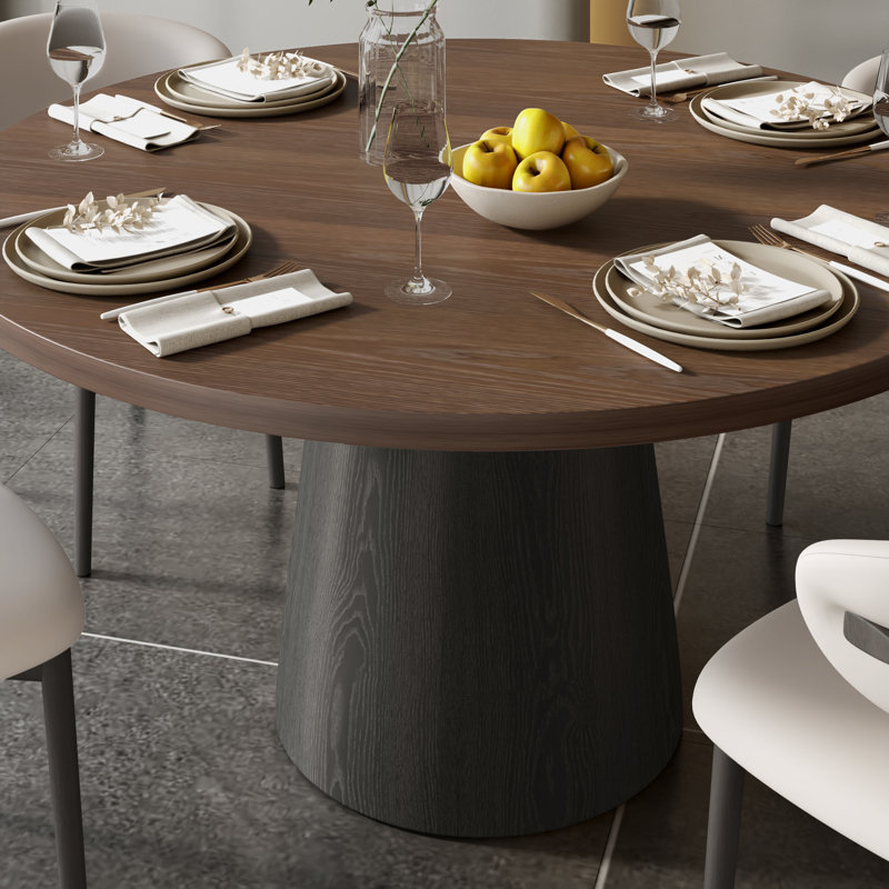 Table de salle à manger moderne en bois massif avec plateau en noyer foncé, H 29,52 po x L 59,06 po x l 59,06 po, Noir