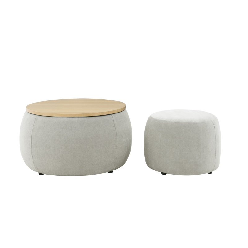Table de bout, repose-pieds rond avec rangement, Gris clair, Naturel