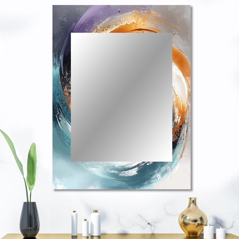 Bleu et or fractal Vortex II - miroir décoratif spirales abstraites, miroir mural doré, art imprimé en métal, 40 po x 30 po