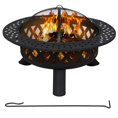 Gossard 42'' Round Wood-Burning Black Finish Steel Outdoor Fire Pit Table with Lid