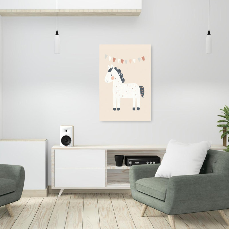 Sweet Horse And Bunting Playful Whimsical Contemporary Horse Wall Art Print 1 Piece Wrapped Canvas Wall Art