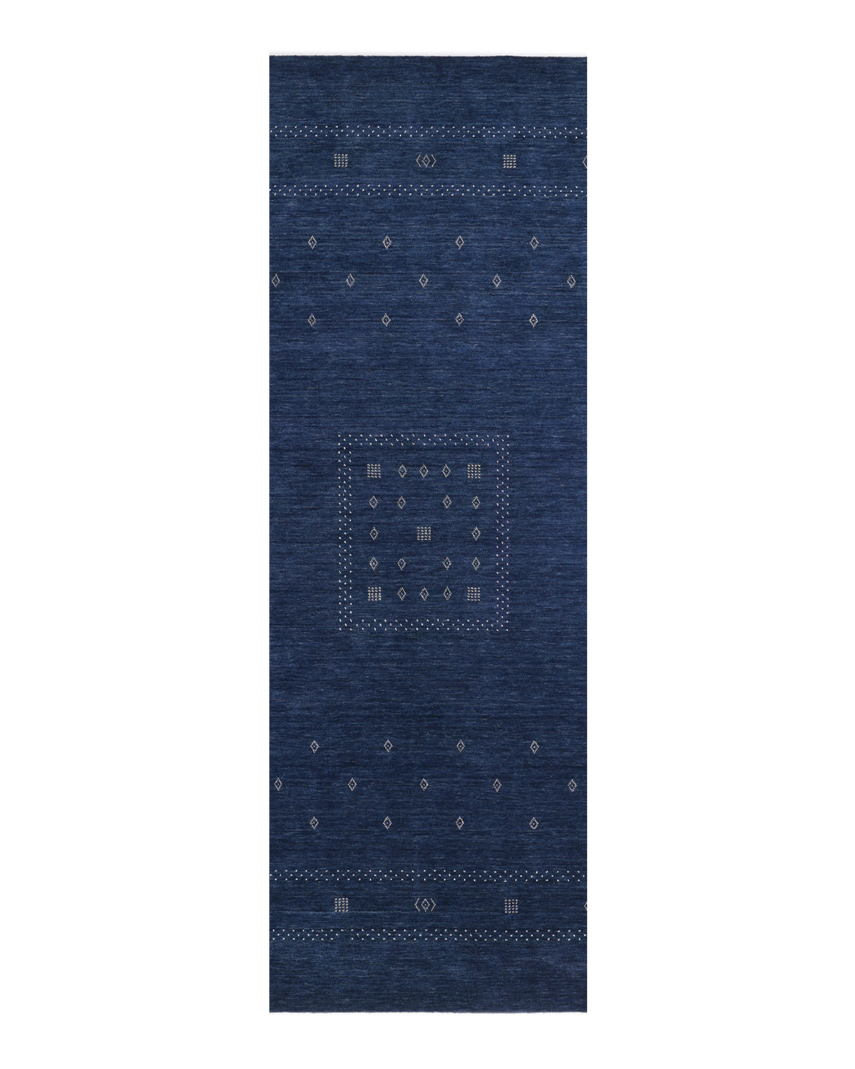 Simi Hand-Woven Geometric Cotton Wool Rug, Dark Navy, Runner 2'6" x 8'