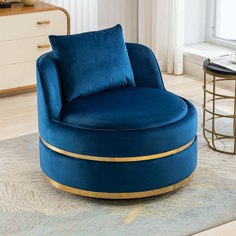 Eulla Swivel Barrel Chair, Blue Velvet