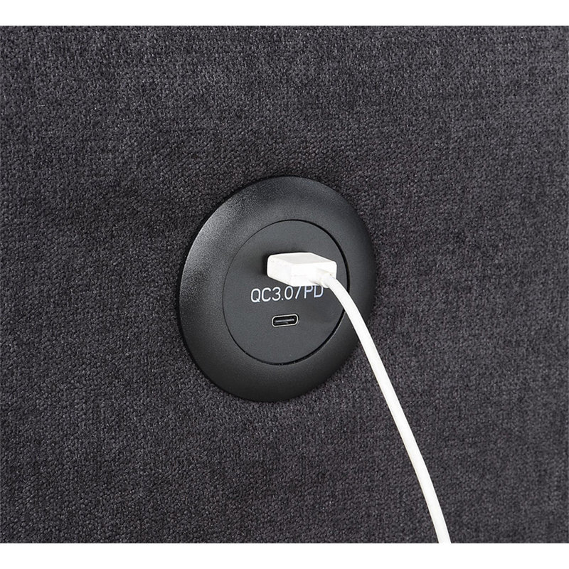 Ollie 95"W Black Woven Fabric Reversible Sleeper Sectional Sofa With Storage Chaise Cup Holder Charging Ports And Pockets