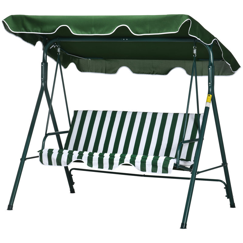 Asterios 3 Person Porch Swing with Canopy, Green, Green/White