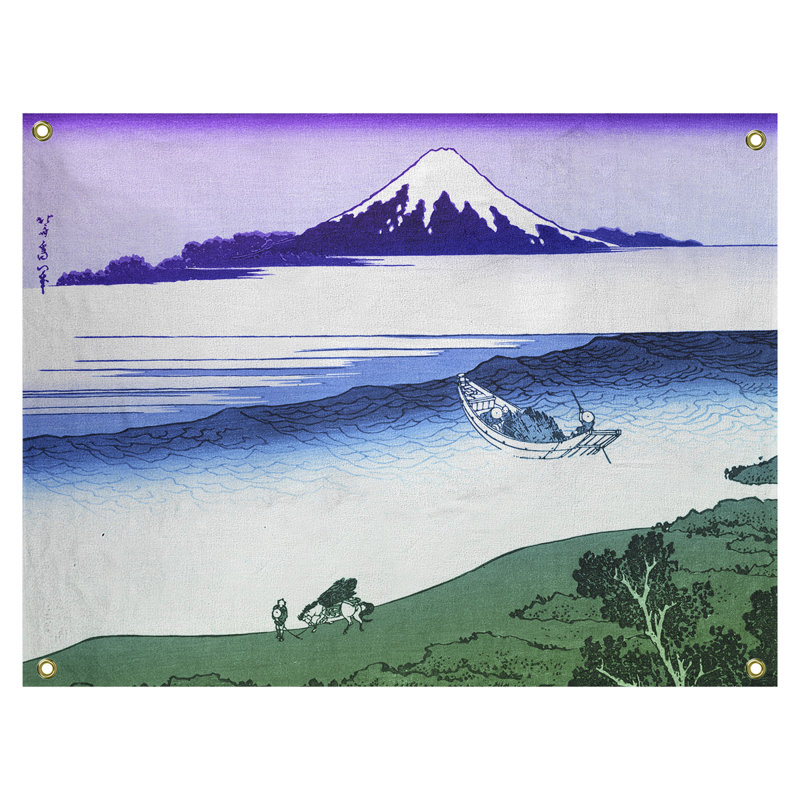 Tapisserie murale de la rivière Tama à Musashi, H 60,5 po x l 51,5 po, Mauve/vert