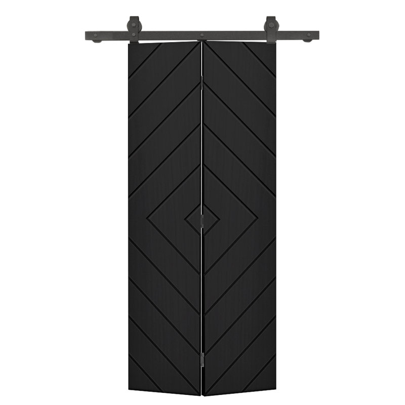 Porte de grange pliante moderne avec quincaillerie coulissante, Noir, 30 po x 80 po