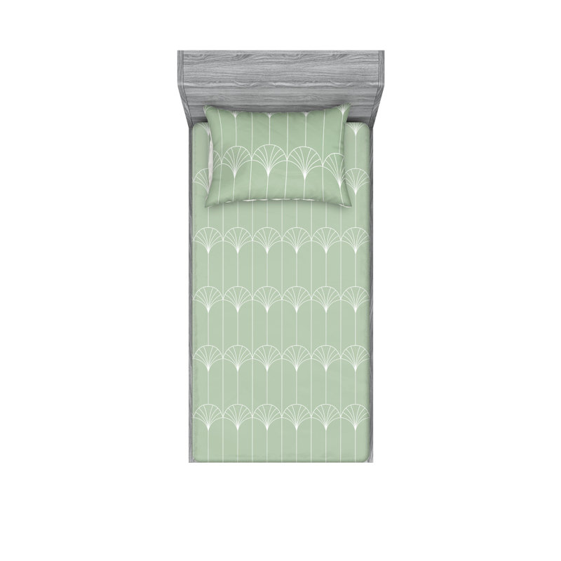  Ensemble de draps en microfibre géométrique, Ensemble de draps pour lit simple avec 1 taie d'or, Vert pâle