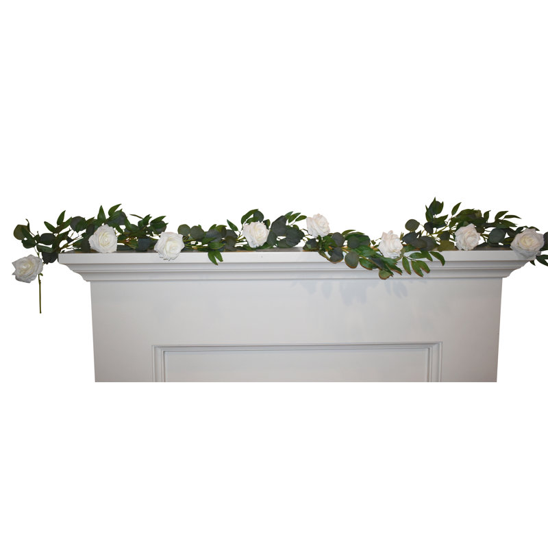 Guirlande 72 "Faux Roses Eucalyptus, Crème