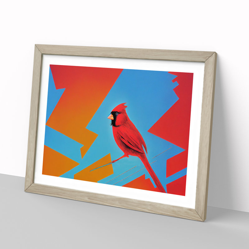 Cardinal Bird Vol.3 - Single Picture Frame Print, 25cm H x 34cm W x 2cm D, Oak Framed
