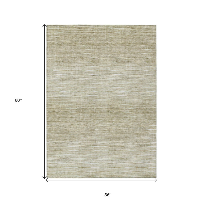 3' X 5' Khaki And Beige Abstract Washable Indoor Outdoor Area Rug