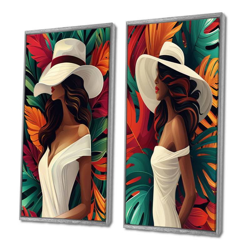 Ensemble de 2 pièces d'art mural pop art blanc et vert, H 28 po x l 24 po, Impression encadrée, Argent argent