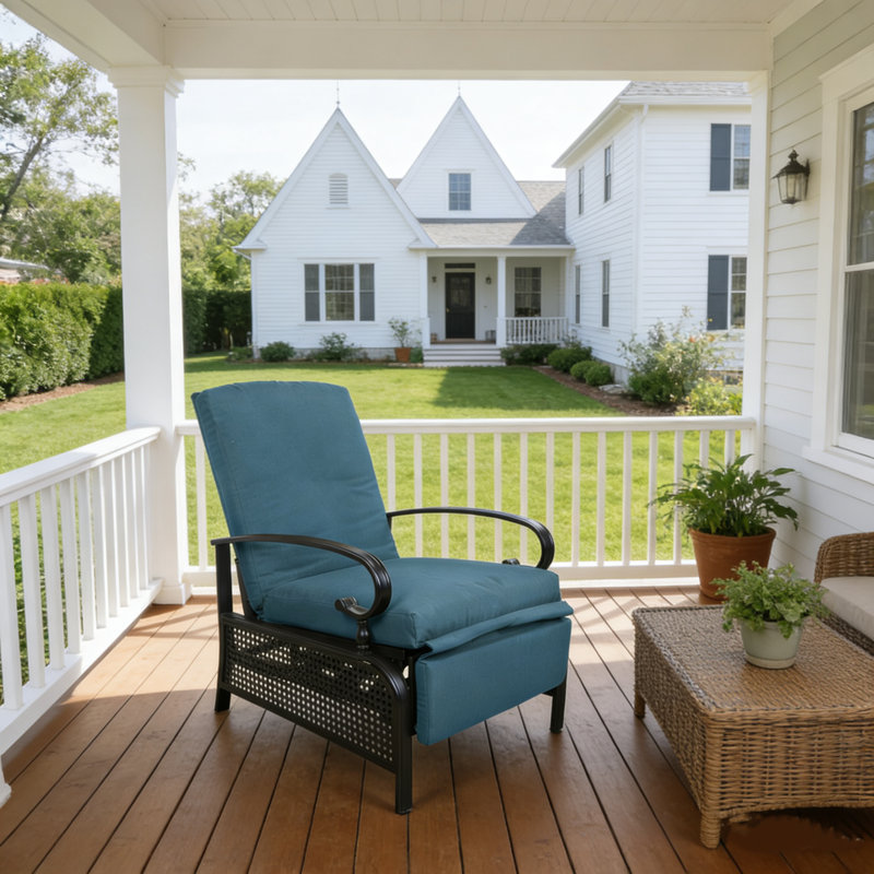 Chaise longue inclinable d'extérieur réglable Kozyard, chaise longue de patio rembourrée avec cadre métallique extensible pour bronzer, lire, se détendre, fauteuil inclinable d'extérieur (Aqua)
