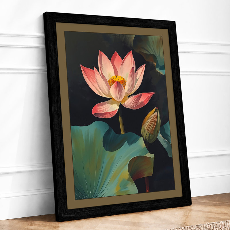 Lotus Bloom Botanical - Framed Print, A4 - 29.7 x 21.0 cm, Black