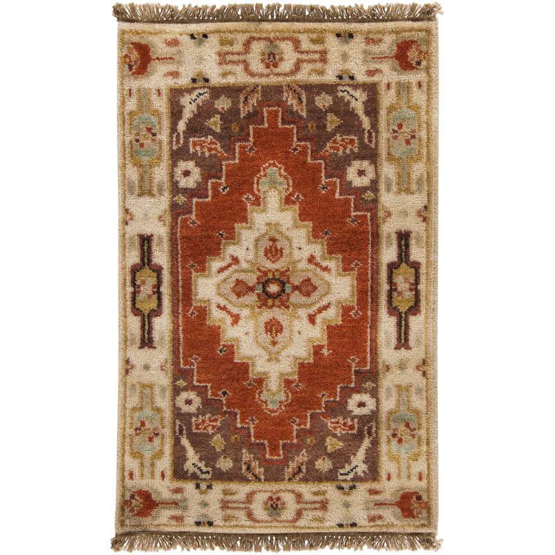 Zeus Wool Oriental Area Rug in Gray/Beige/Medium Gray, Rectangle 2' x 3'
