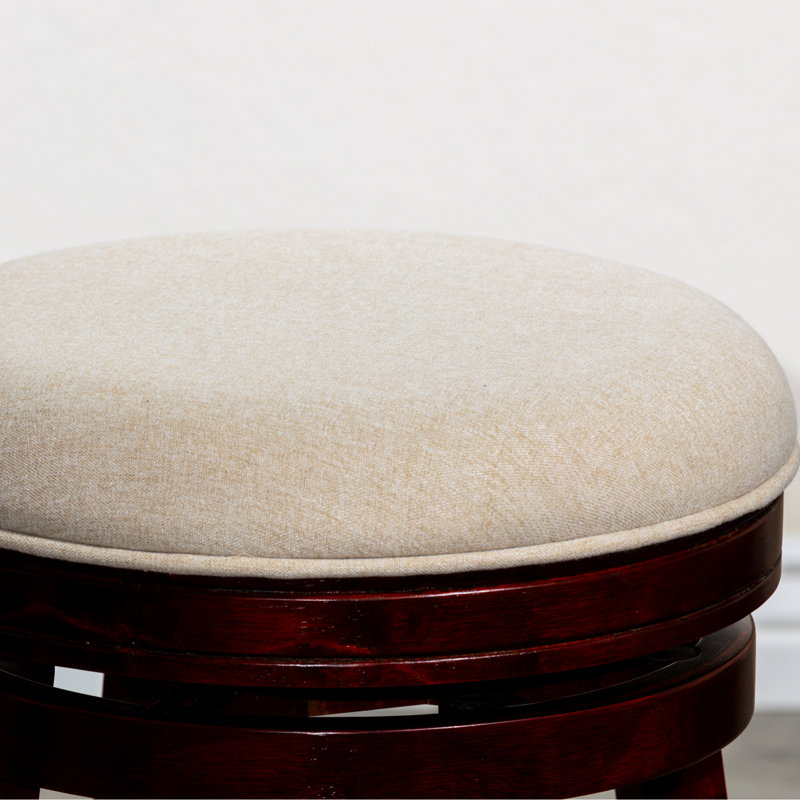 Tabouret de comptoir de 24 po d'aspect cerise, revêtement de siège en tissu beige, performance pivotante confortable et tabouret de construction stable, option amusante