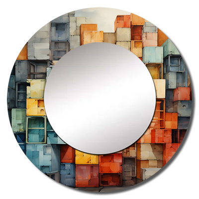 Sanin minimalism Warehouses - Warehouses Decorative Wall Mirror, Industrial Round Mirror, Printed Metal Art