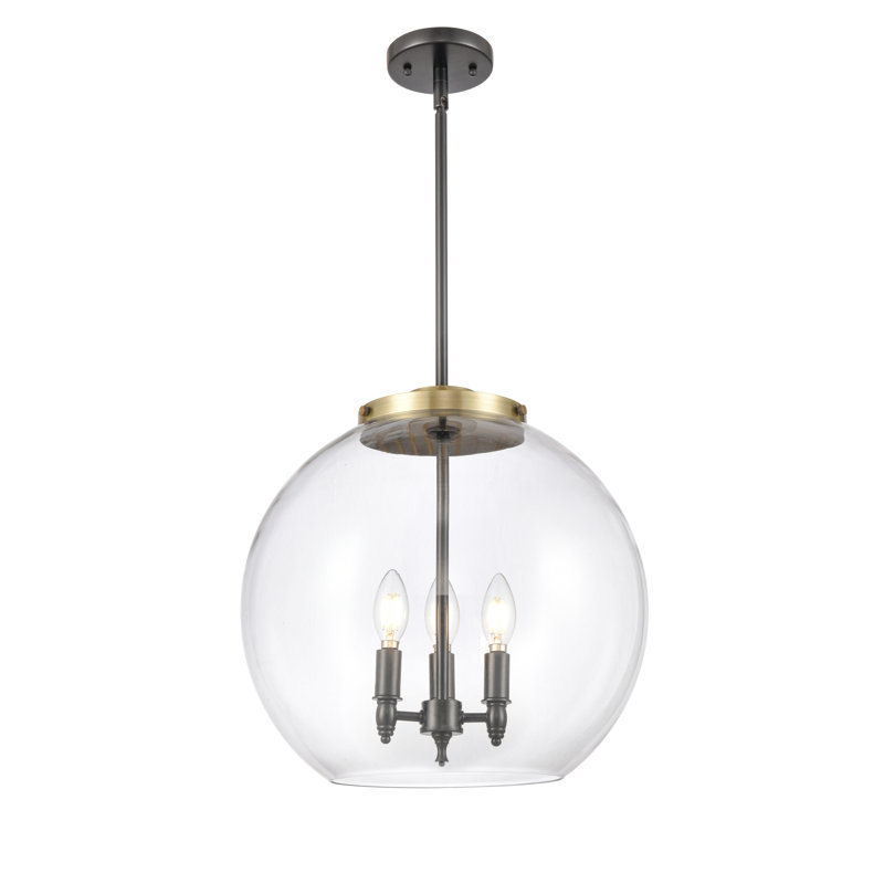 Luminaire suspendu sphère 3 lumières Ralph, H 16,38 po x l 15,75 po x P 15,75 po, Laiton antique noir, Blanc mat