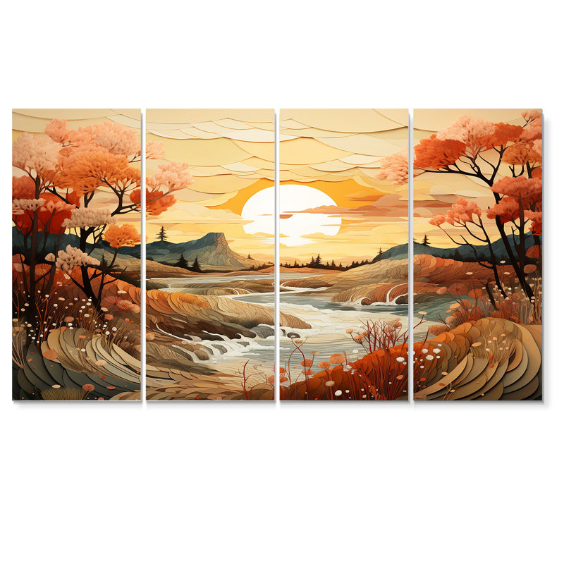 «Ciotti - Forest and River», art mural 4 pièces, H 28 po x l 48 po