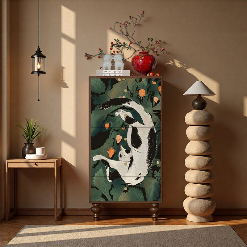 Armoire de rangement élégante à cinq tiroirs, Noyer
