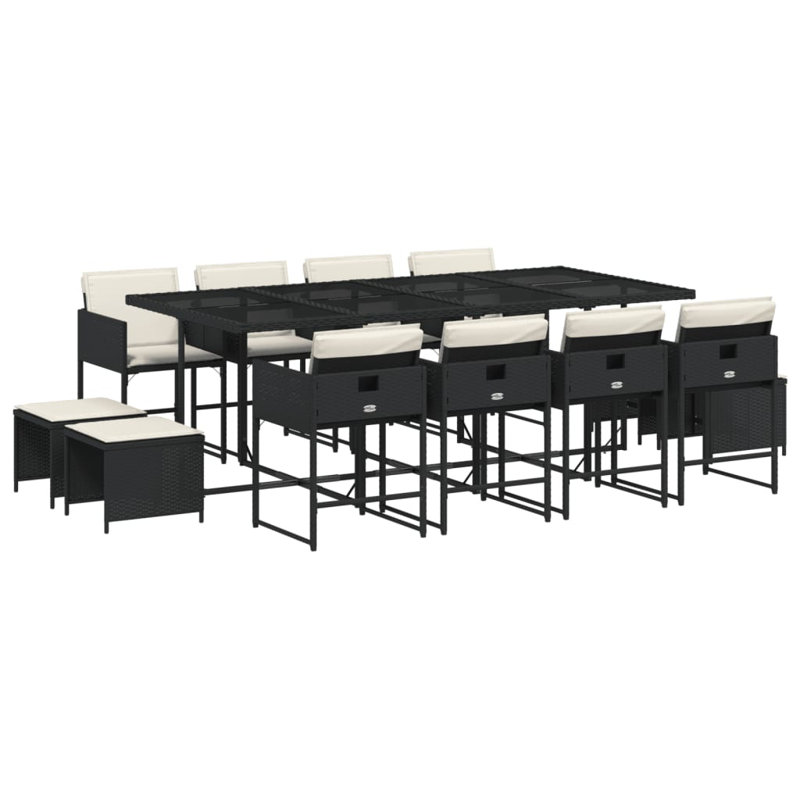 Ensemble repas de patio 15 pièces avec coussins Hokku Designs, Noir / blanc