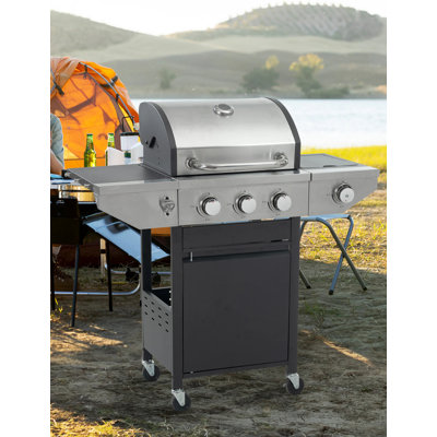 Barbecue portatif au propane en acier inoxydable à 3 brûleurs avec brûleur latéral, barbecue, barbecue