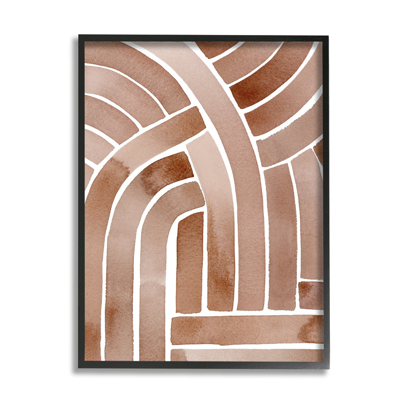 «Abstract Abstract Rounded Lines», aquarelle brune, ensemble d'art texturé par Grace Popp, Giclée encadrée noir minuit