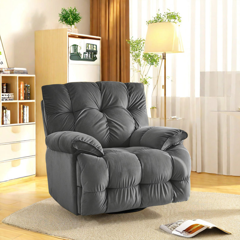 Casual Carbon Steel Frame Recliner With High Elast Swivel Recliner, Gray Polyester Blend