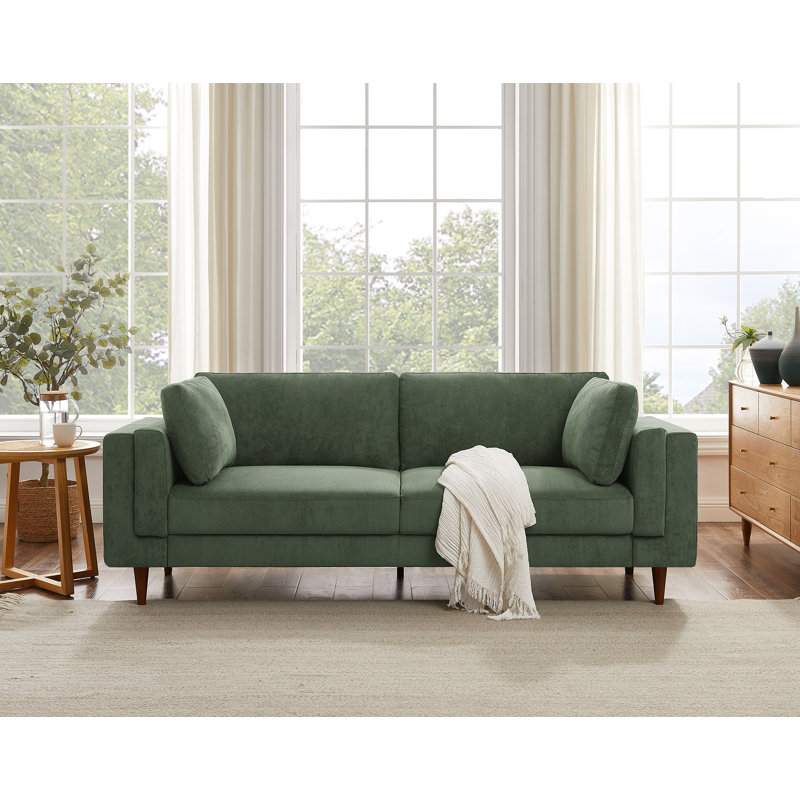 Kraz 215.9Cm Square Arms Sofa, Green Corduroy