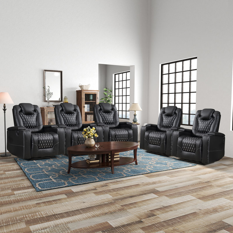 35.04'' Luxury Faux Leather Home Theater Individual Seat Recliner with Cup Holders & Arm Storage & USB for Premium Cinema Experience