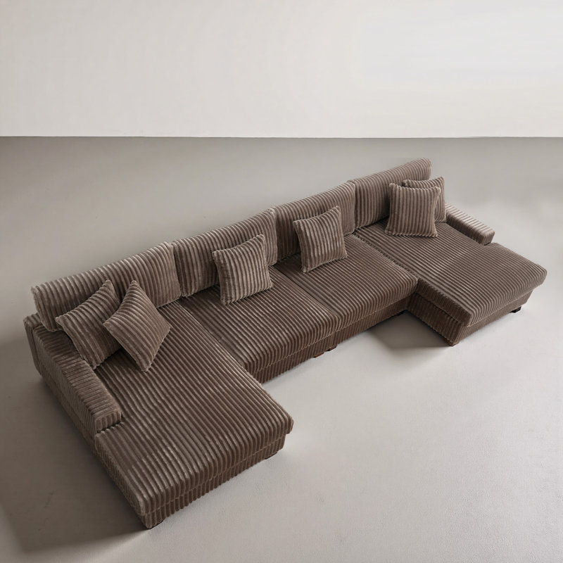 4 Seater Seating Component, Light Brown Faux Fur