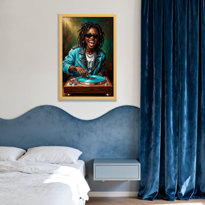 Fashion Dj With Blue Jacket And Turntable