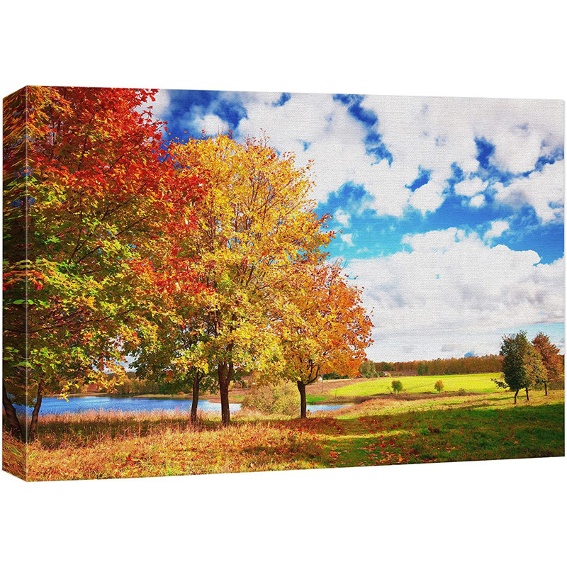 Autumn Forest Country Field Nature Wilderness - Photographie sur toile tendue, L 18 po x H 12 po