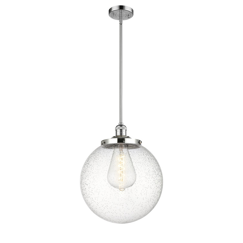 Luminaire suspendu simple à 1 lumière Frederick, Chrome poli, Grainé