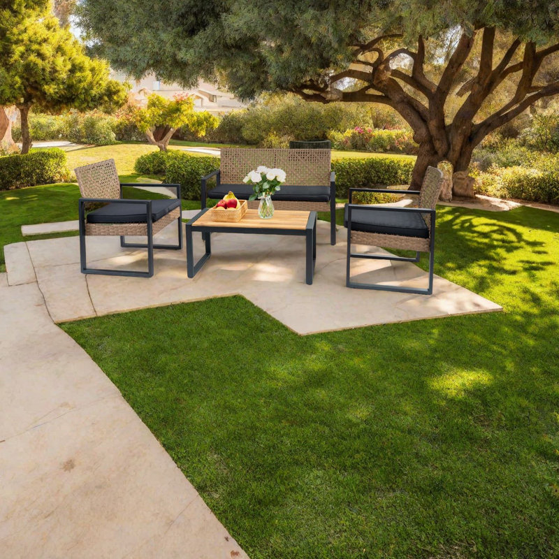Ensemble de salle à manger de patio moderne 4 pièces avec plateau en bois d'acacia pour les jardins