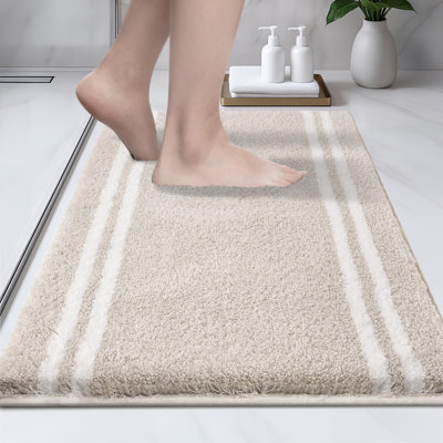 Bathroom Rug Non-Slip Machine Washable 20" X 30", Super Absorbent And Quick Dry Shaggy Microfiber Bath Mat, Extra Soft And Plush Bath Rug For Bathtub, Shower And Sink, Beige