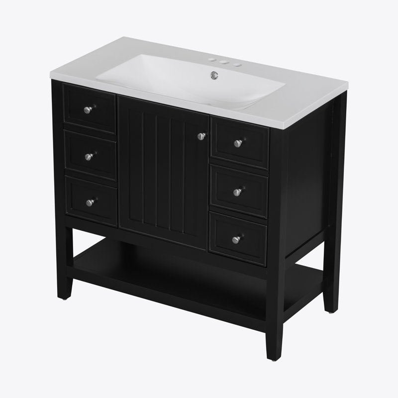 Ensemble de meuble-lavabo 36 po avec lavabo, une armoire et trois tiroirs, Noir, noir, noir, noir