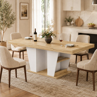 78.7 Inch Extendable Dining Table for 8-10 People, Rustic Kitchen Table with Storage Shelves, Adjustable Length Wood Dining Table with Industrial Styl