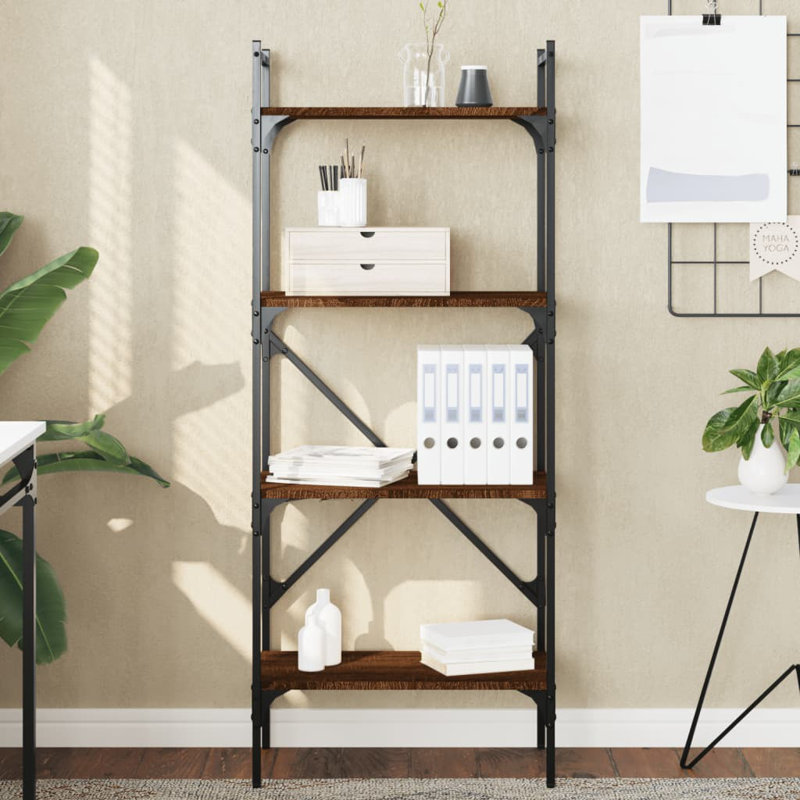 Gullickson 56cm W Steel Etagere Bookcase, Sonoma Oak, 138.5cm H x 56cm W x 31.5cm D
