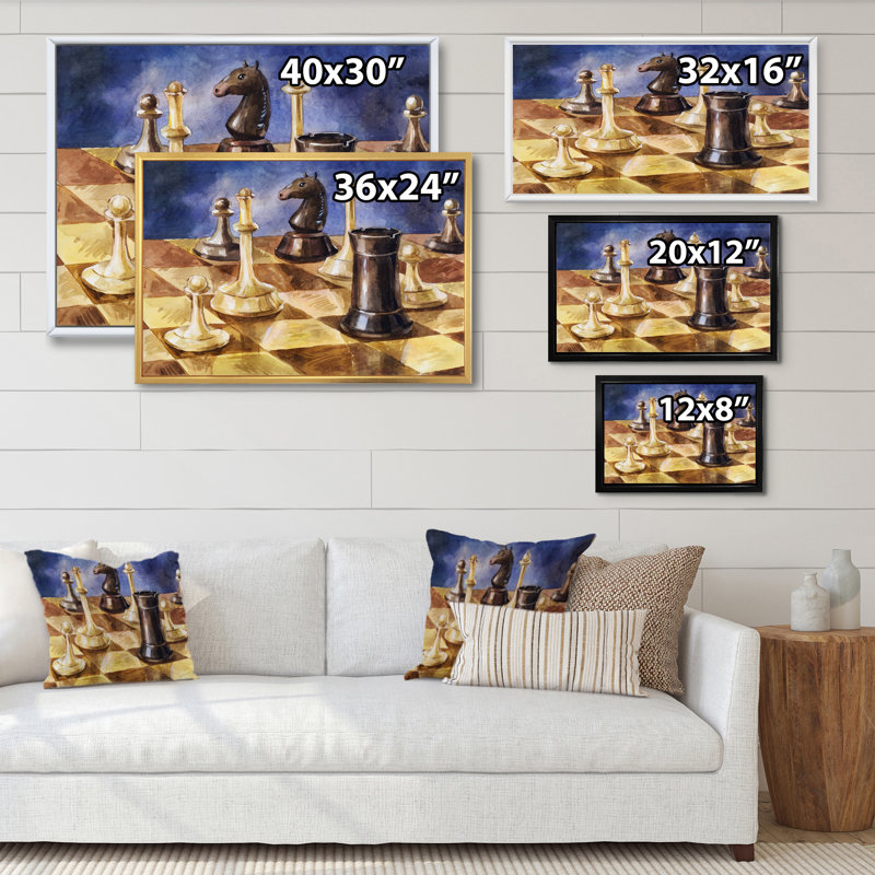 Jeu d'échecs - reproduction de cadre photo sur toile, H 30 po x l 40 po x P 1,5 po, Cadre flottant noir