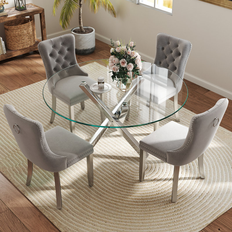 Ensemble de table de salle à manger 5 pièces, H 29,5 po x L 47 po x l 47 po, Gris / argent, Argent