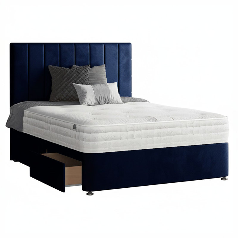 Hedley Upholstered Drawers Bed, Single (3'), Royal Blue, 2 Left Drawers