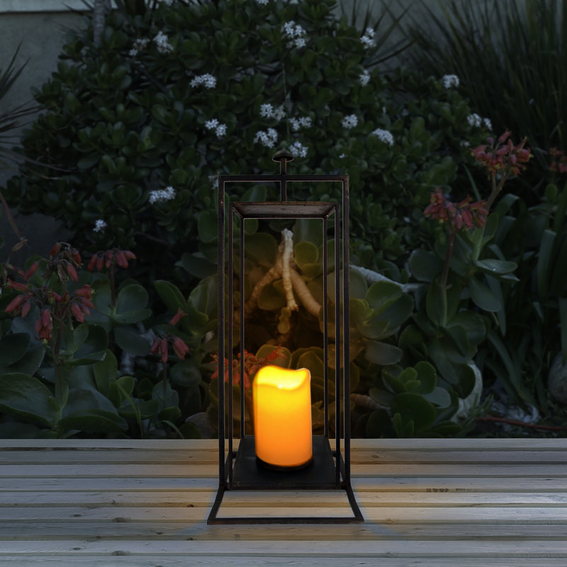 25" Tall Black Steel Rectangular Candle Lantern for Outdoor Use
