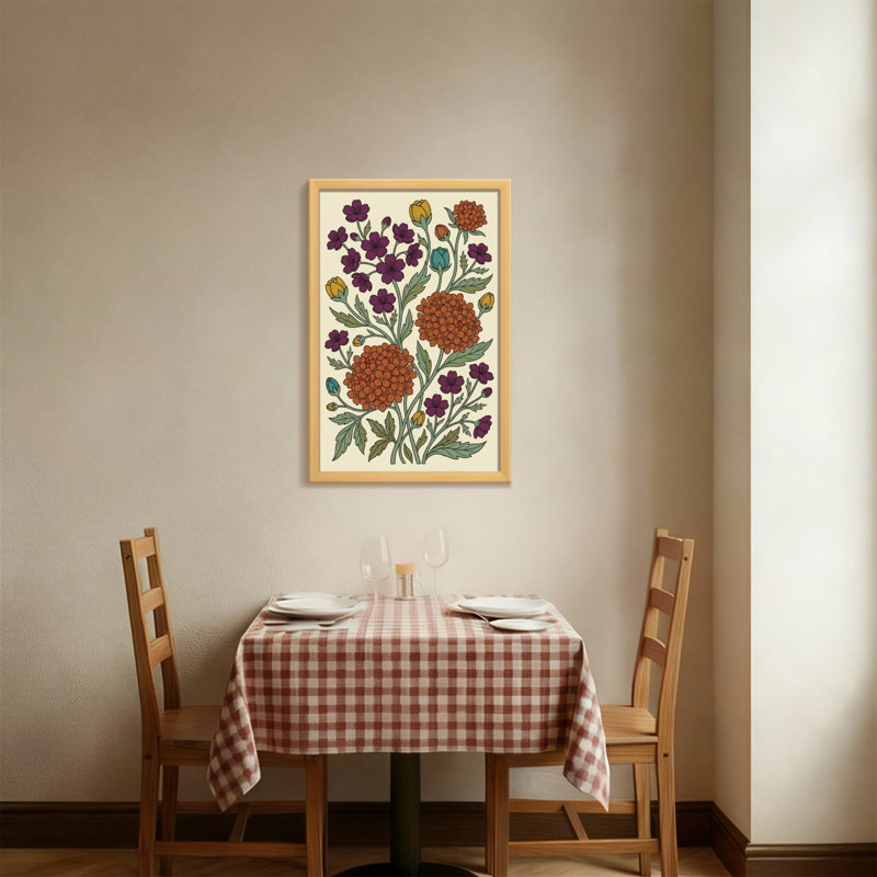 Motif floral de plantes et de fleurs avec des fleurs mauves et oranges