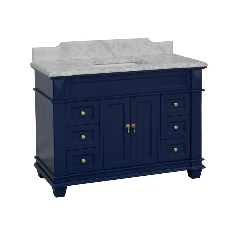 Ensemble de meuble-lavabo simple 48 po Ensa, Marbre de Carrare, Bleu royal