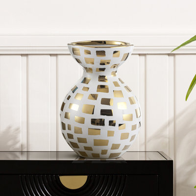 Agrippina Handmade White & Gold Decorative Ceramic Vase for Living Room Modern Home Decoration Accent Piece