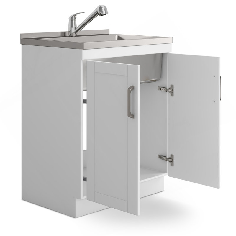 Kyle - 28" Laundry Cabinet With Faucet And Stainless Steel Sink - White