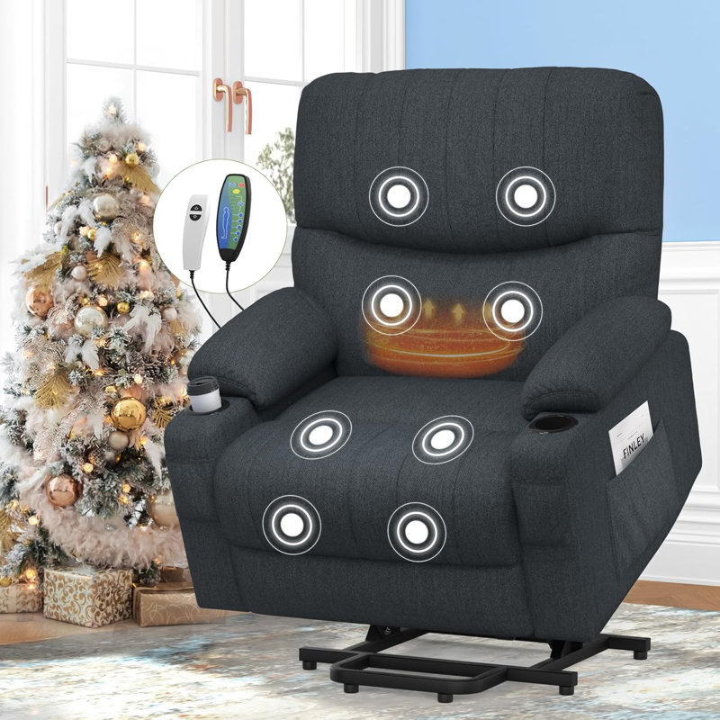 85cm Wide Lift Assist Home Theatre Recliner with Massager, Blue