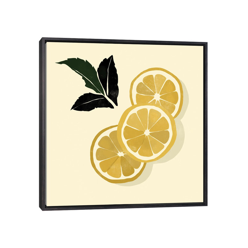 « Citrons » par Bria Nicole, impression d’art graphique, H 18 po x l 18 po x 1,5 po, Toile avec cadre noir patiné